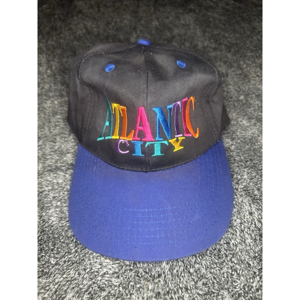 Vintage Atlantic City NJ Snapback Hat Willco Imports Distressed Colorful 90s
